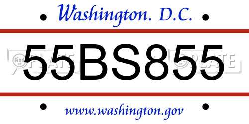 55BS855 District Of Columbia License Plate