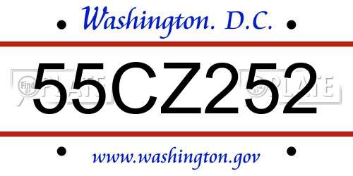 55CZ252 District Of Columbia License Plate