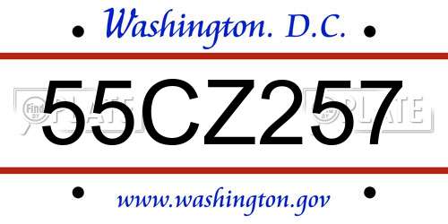 55CZ257 District Of Columbia License Plate