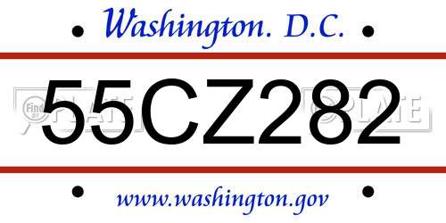 55CZ282 District Of Columbia License Plate