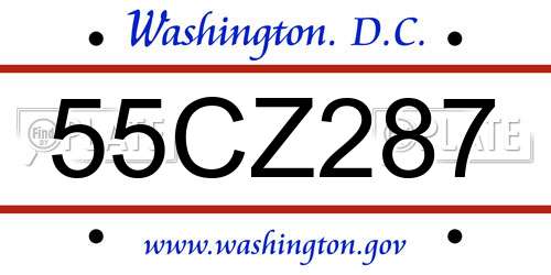 55CZ287 District Of Columbia License Plate