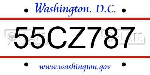 55CZ787 District Of Columbia License Plate