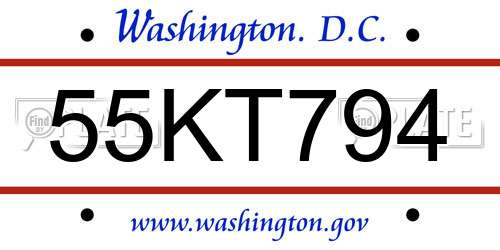 55KT794 District Of Columbia License Plate