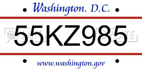 55KZ985 District Of Columbia License Plate