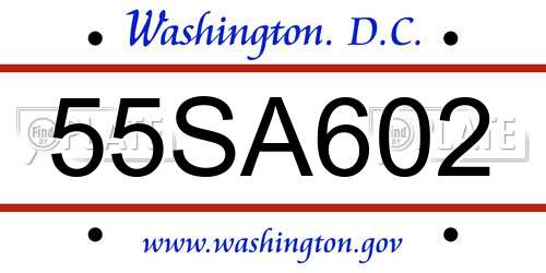 55SA602 District Of Columbia License Plate