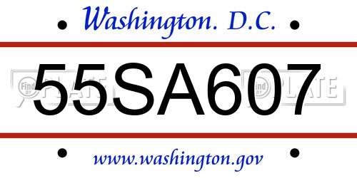 55SA607 District Of Columbia License Plate