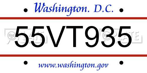 55VT935 District Of Columbia License Plate