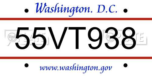 55VT938 District Of Columbia License Plate