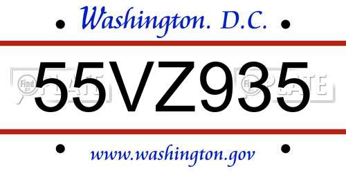 55VZ935 District Of Columbia License Plate