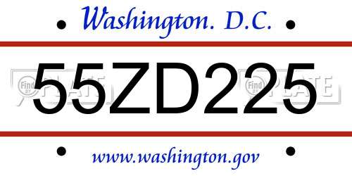 55ZD225 District Of Columbia License Plate