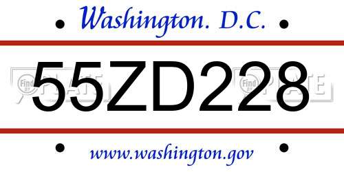 55ZD228 District Of Columbia License Plate
