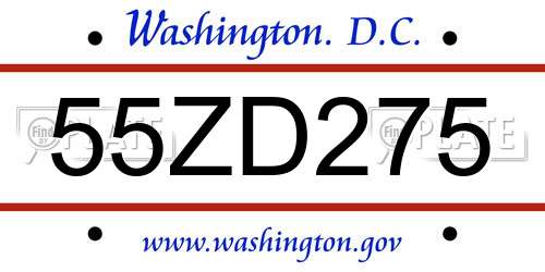 55ZD275 District Of Columbia License Plate