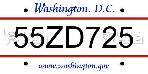 55ZD725 District Of Columbia License Plate