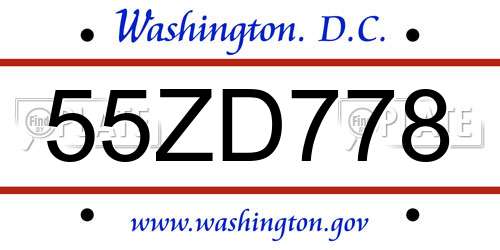 55ZD778 District Of Columbia License Plate