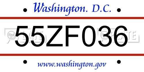 55ZF036 District Of Columbia License Plate