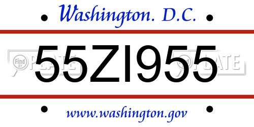 55ZI955 District Of Columbia License Plate