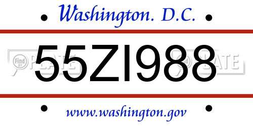 55ZI988 District Of Columbia License Plate