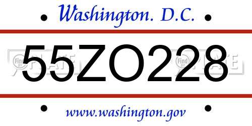 55ZO228 District Of Columbia License Plate