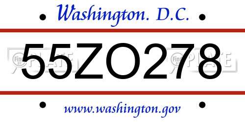 55ZO278 District Of Columbia License Plate
