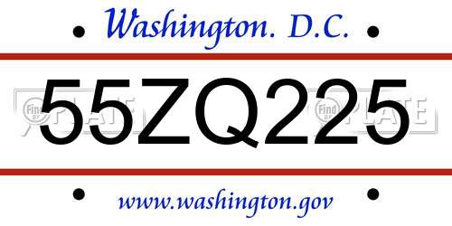 55ZQ225 District Of Columbia License Plate