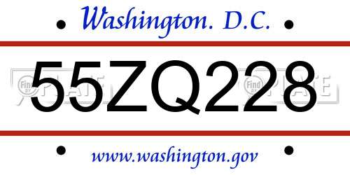 55ZQ228 District Of Columbia License Plate