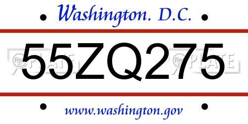 55ZQ275 District Of Columbia License Plate