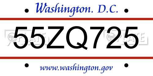 55ZQ725 District Of Columbia License Plate
