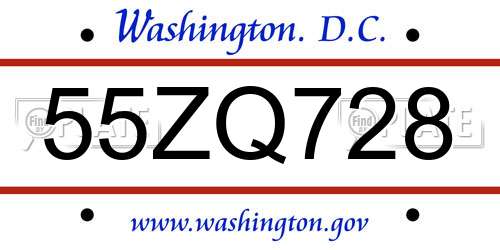 55ZQ728 District Of Columbia License Plate