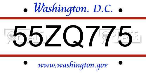 55ZQ775 District Of Columbia License Plate