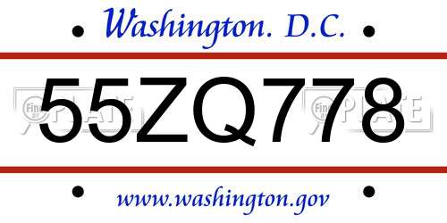 55ZQ778 District Of Columbia License Plate