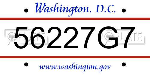 56227G7 District Of Columbia License Plate
