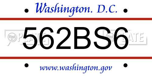 562BS6 District Of Columbia License Plate