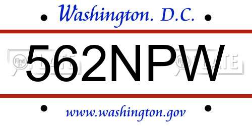 562NPW District Of Columbia License Plate