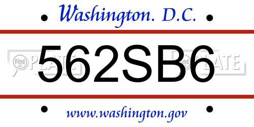 562SB6 District Of Columbia License Plate