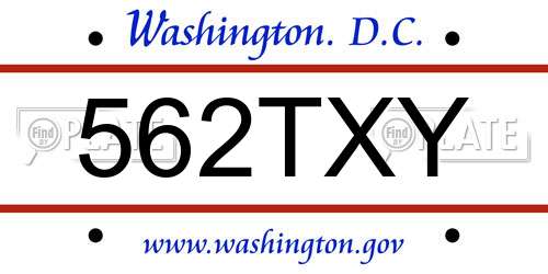 562TXY District Of Columbia License Plate
