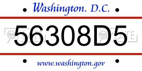 56308D5 District Of Columbia License Plate