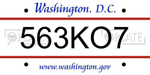 563KO7 District Of Columbia License Plate