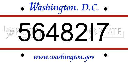 56482I7 District Of Columbia License Plate