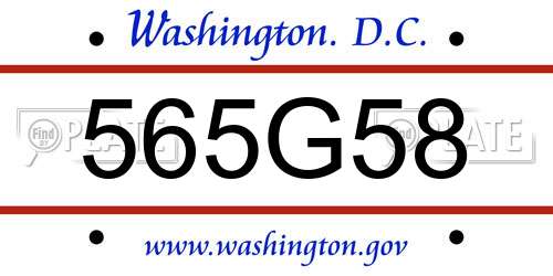 565G58 District Of Columbia License Plate
