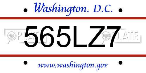 565LZ7 District Of Columbia License Plate