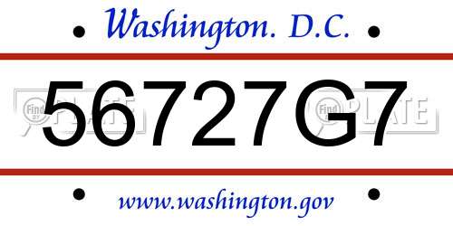 56727G7 District Of Columbia License Plate