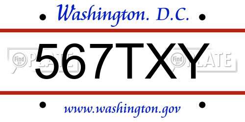 567TXY District Of Columbia License Plate