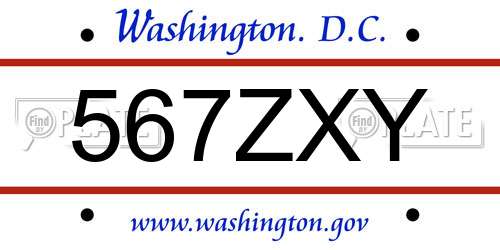 567ZXY District Of Columbia License Plate