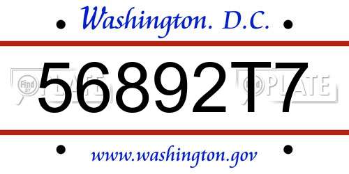 56892T7 District Of Columbia License Plate