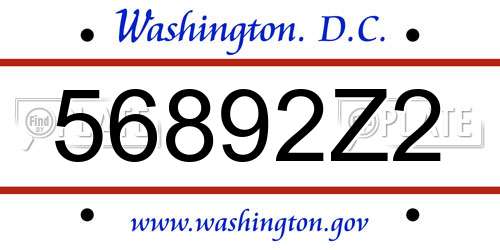 56892Z2 District Of Columbia License Plate