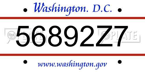 56892Z7 District Of Columbia License Plate
