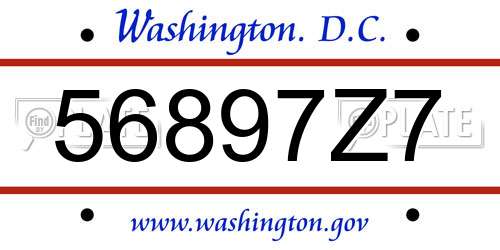 56897Z7 District Of Columbia License Plate