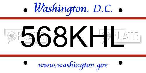 568KHL District Of Columbia License Plate