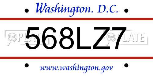 568LZ7 District Of Columbia License Plate