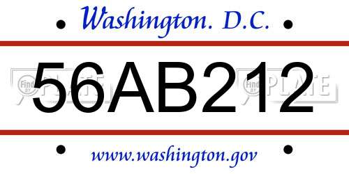 56AB212 District Of Columbia License Plate